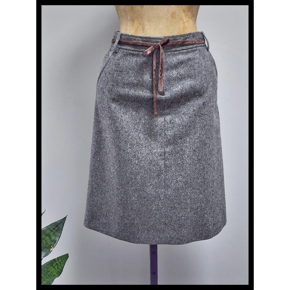 J Crew Vintage Wool Blend Lined Tweed A-line Skirt Velour Tie Belt Gray Size 2